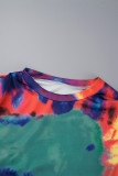 Tangerine Red Sexy Tie Dye Bandage Patchwork O Neck Sleeveless Two Pieces