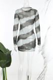 Black White Sexy Print Patchwork O Neck Sheath Dresses