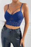 Light Blue Sexy Casual Solid Patchwork Backless Spaghetti Strap Tops