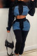 Black Casual Color Block Bandage Patchwork Pocket Mandarin Collar Long Sleeve Two Pieces
