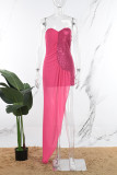 Pink Party Formal Patchwork Solid Sequins Patchwork Sequined Mesh Solid Color Strapless Evening Dress Dresses