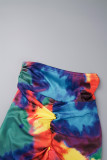Tangerine Red Sexy Tie Dye Bandage Patchwork O Neck Sleeveless Two Pieces