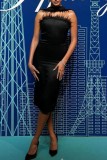 Black Sexy Solid Backless Slit Strapless Sleeveless Dress Dresses