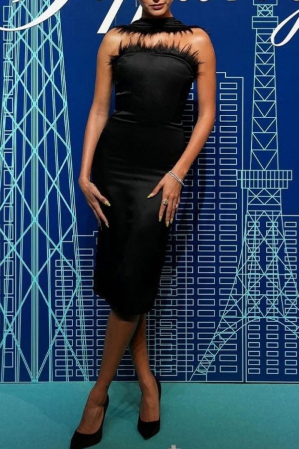 Black Sexy Solid Backless Slit Strapless Sleeveless Dress Dresses
