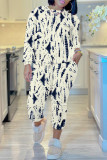 Multicolor Casual Print Basic O Neck Long Sleeve Two Pieces