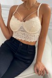 Apricot Sexy Casual Solid Patchwork Backless Spaghetti Strap Tops