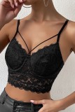 Black Sexy Casual Solid Patchwork Backless Spaghetti Strap Tops