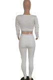 White Fashion Casual adult Ma'am Solid Two Piece Suits pencil Long Sleeve Two Pieces