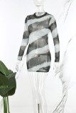 Black White Sexy Print Patchwork O Neck Sheath Dresses