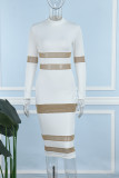 White Sexy Solid Patchwork See-through Half A Turtleneck Pencil Skirt Dresses
