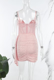 Pink Sexy Sweet Daily Party Elegant Hot Drill Spaghetti Strap Dresses