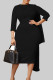 Black Elegant Solid Patchwork Zipper O Neck Wrapped Skirt Plus Size Dresses