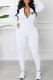 White Sportswear Elegant Print Letter Zipper Collar Jumpsuits