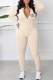 Apricot Sportswear Elegant Print Letter Zipper Collar Jumpsuits