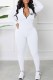 White Sportswear Elegant Print Letter Zipper Collar Jumpsuits