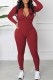 Red Sportswear Elegant Print Letter Zipper Collar Jumpsuits