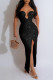 Black Sexy Solid Sequins Patchwork Backless Slit Strapless Long Dress (Subject To The Actual Object )