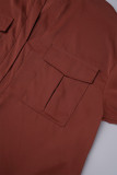 Light Brown Sweet Solid Patchwork Pocket V Neck Long Sleeve Two Pieces