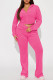 Rose Red Casual Solid Patchwork Zipper Hooded Collar Long Sleeve Two Pieces