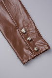 Burgundy Casual Solid Cardigan Turn-back Collar Outerwear