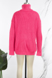 Pink Casual Solid Basic Turtleneck Tops