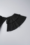 Black Sexy Casual Solid Patchwork Asymmetrical Collar Irregular Dress Short Sleeve Dress