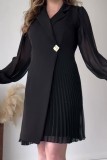 Blue Casual Solid Patchwork Pleated Turndown Collar Long Sleeve Dresses