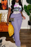 Purple Casual Solid Patchwork Pocket Loose High Waist Wide Leg Solid Color Bottoms