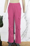 Pink Casual Solid Patchwork Pocket Loose High Waist Wide Leg Solid Color Bottoms