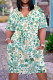 Green Casual Floral Patchwork Pocket V Neck Straight Dresses
