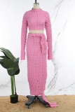 Pink Casual Solid Basic Turtleneck Long Sleeve Two Pieces