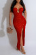 Red Sexy Solid Sequins Patchwork Backless Slit Strapless Long Dress (Subject To The Actual Object )
