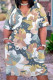 Blue Yellow Casual Floral Patchwork Pocket V Neck Straight Dresses