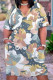 Blue Yellow Casual Floral Patchwork Pocket V Neck Straight Dresses
