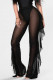 Black Sexy Solid Flounce Straight Mid Waist Straight Solid Color Bottoms