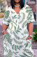 White Green Casual Floral Patchwork Pocket V Neck Straight Dresses