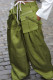 Green Street Solid Patchwork Pocket Buttons Zipper Loose High Waist Wide Leg Solid Color Bottoms