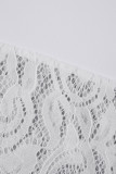 White Elegant Solid Lace Patchwork Oblique Collar Irregular Dress Dresses