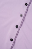 Purple Casual Solid Buttons Turndown Collar Long Sleeve Dresses