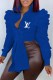 Blue Sexy Print Bandage Letter Mandarin Collar Tops