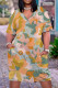 Yellow Casual Floral Patchwork Pocket V Neck Straight Dresses