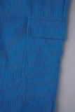 Blue Casual Solid Patchwork Pocket Loose High Waist Wide Leg Solid Color Bottoms