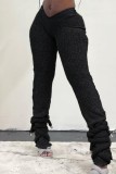 Black Casual Solid Patchwork Skinny Mid Waist Pencil Solid Color Trousers