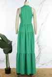 Green Casual Solid Hollowed Out Patchwork Zipper O Neck A Line Dresses