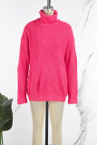 Pink Casual Solid Basic Turtleneck Tops