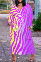 Purple Casual Print Basic V Neck Long Dress Dresses