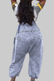 Dark Gray Casual Solid Patchwork Pocket Buttons Sleeveless High Waist Loose Denim Jumpsuits