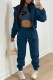 Navy Blue Casual Print Letter Hooded Collar Long Sleeve Three Pieces