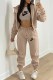 Khaki Casual Print Letter Hooded Collar Long Sleeve Three Pieces