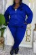 Blue Casual Letter Embroidered Hooded Collar Long Sleeve Two Pieces